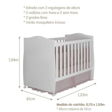 Imagem de Berço Mini Cama com Suporte Mosquiteiro Confort Siena Móveis Branco