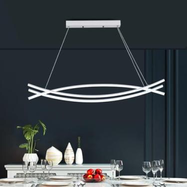 Imagem de Luminária pendente LED regulável para sala de estar, luminária pendente moderna para mesa de jantar com controle remoto, design ondulado, altura ajustável, iluminação interna (branca, 100 cm