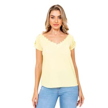 Imagem de Blusa ciganinha manga curta com renda - SML Modas, Feminino, Amarelo, 