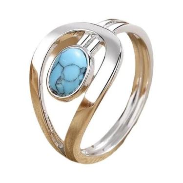 Imagem de Anel De Noivado Vintage Unissex Em Prata Com Pedra Azul Sintética Turq