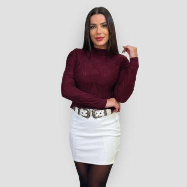 Imagem de Blusa Cropped Tricô Feminina Trançado Manga Longa Blogueira - GIP ECOM