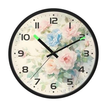 Imagem de SEHANY Relógio de parede de rosas para dia dos namorados, silencioso, sem tique-taque, operado por bateria, controle de som, luz noturna, relógios de parede para sala de estar, cozinha, quarto