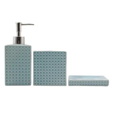 Imagem de Kit de Banheiro Cerâmica 3 Peças Porta Sabonete Líquido/Saboneteira/Porta Escova, Ideal for Home & Small Living Spaces(395-AZUL)