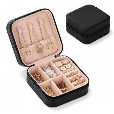 Imagem de Porta Joias de Viagem Portátil – Estojo Organizador para Colares, Anéis, Brincos e Pulseiras | Compacto, Elegante e Antirriscos (Ônix)