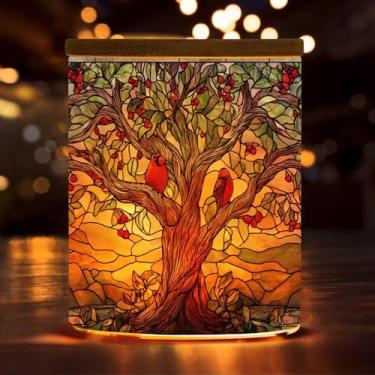 Imagem de Suporte de vela de árvore da vida de vitral para tealight, suportes de vela de tealight de pássaros cardeais, lâmpada de vela para dia dos namorados, festa, centro de mesa de mesa, sala de estar