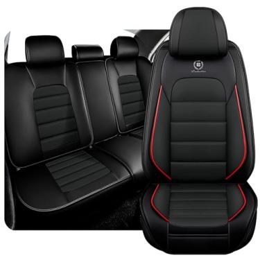 Imagem de KNCY Adequado para 98% das capas de assento de carro Mercedes-Benz, cobertura completa de couro sintético antiderrapante à prova d'água (preto e vermelho, conjunto completo)