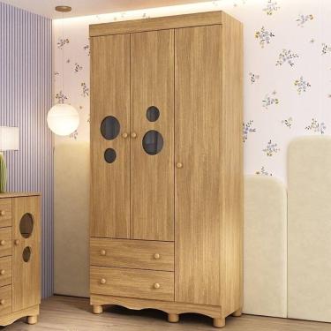 Imagem de Guarda-roupa Infantil 92cm Com Vidro 3 Portas E 2 Gavetas Suspiro Multimóveis MP4457 Madeirado