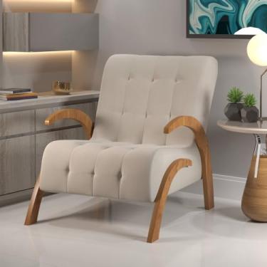 Imagem de Poltrona do Papai em Veludo Pés em Mdf Garden Marfim