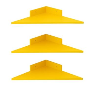 Imagem de Trio de prateleiras canto prataleiras cantoneira em mdf 35 cm X 35 cm para Quartos, Cozinhas e Salas, Maximiza Espaço de Armazenamento, Adaptada ao Estilo Brasileiro(Amarelo Tucano)