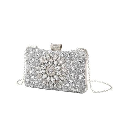 Imagem de QPDRNC Bolsa clutch Diamond Wedding Party Evening Dress Chain Bag Phone Bag, Prata, One Size