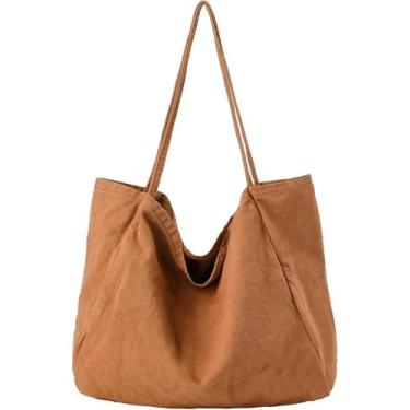 Imagem de Bolsa feminina de lona, lona de cor sólida, bolsa de compras simples e moderna, bolsa de ombro Hobo grande, adequada para trabalho, viagens e passeios casuais