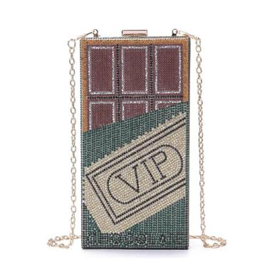 Imagem de CYSUE Bolsa clutch de chocolate Diamond VIP, bolsa de acrílico para telefone, Verde, One Size