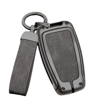 Imagem de Capa de couro para chave de carro de liga de zinco, suporte de concha, acessórios de estilo automático, chaveiro compatível com Toyota Prado 120 Fj150 Land Cruiser(E-gun grey)