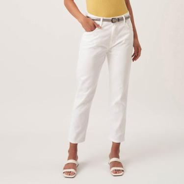 Imagem de Calça Jeans Mom Cintura Alta Capri Branca - Bloom, Branco, 38