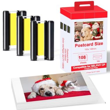Imagem de Compatível com pacote de tinta e papel Canon Selphy CP1500, cassete de tinta de 3 cores KP-108IN e 108 folhas 4 x 15 papel brilhante para impressora SELPHY CP1300, CP1200, CP910, CP900, CP760, CP770
