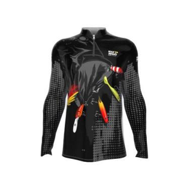 Imagem de Camiseta Mar Negro Peixe Pesca Proteção Solar 50+ Com Luvinha Tucunaré