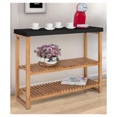 Imagem de Aparador Linha Gold com Estrutura em Madeira e Tampo MDF 25mm Maciço Preto, Console Table com Prateleiras