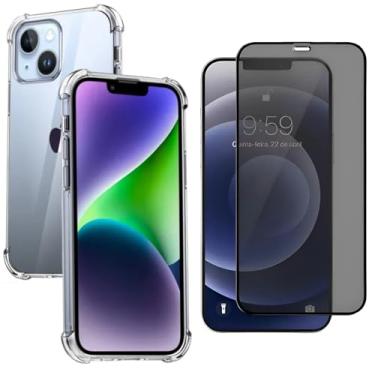Imagem de [GL CASES] Capa iPhone 14 Capinha Anti Impacto Reforçada Case De Silicone Transparente Flexível Proteção De Câmera + Pelicula iPhone 14 De Privacidade Vidro Anti Spy Espião