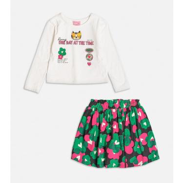 Imagem de Conjunto Infantil Menina Blusa/Short-Saia Flores Verde Momi-Feminino