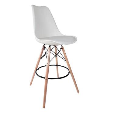 Imagem de Banqueta Saarinen Branca - Base de Madeira Natural