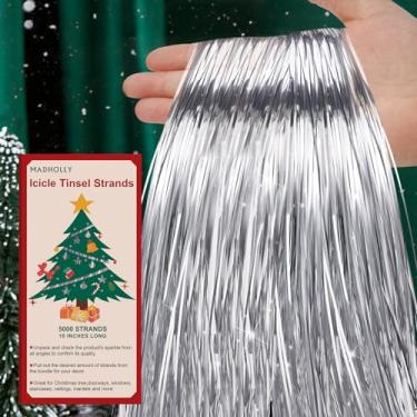 Imagem de Tinsel Icicles - 5000 fios de 48 cm para árvore de Natal - franjas de folha brilhante Tinsel Decorações de árvore de Natal para árvore de Natal, decoração de Natal, artigos de festa de casamento de aniversário, prata