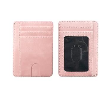 Imagem de Carteira fina para homens e mulheres, bolso frontal minimalista com bloqueio de RFID, porta-cartão de crédito, Cera de óleo - rosa (PU), 1 Count (Pack of 1), Slim