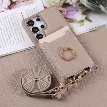 Imagem de Capa carteira para celular com alça transversal, compartimentos para cartões, suporte integrado e argola para Samsung Galaxy S25 Edge S24 FE S23 Ultra S22 Plus, cor cáqui.