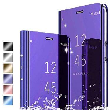 Imagem de Hikissny Capa para iPhone 6 Plus, Ultra Slim Flip Clear View Capa translúcida de pé Espelho Plating Capa de proteção de corpo inteiro para iPhone 6 Plus, Roxo