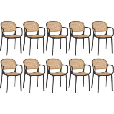 Imagem de Kit 10 Cadeiras de Jantar Roma Prática com Braços para Sala e Cozinha - Preto