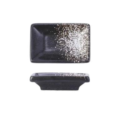 Imagem de Prato de molho de soja, 4 peças, prato de tempero de cerâmica, prato quente, prato retangular, prato de lanche, molho de soja, tigelas de imersão (preto e branco)