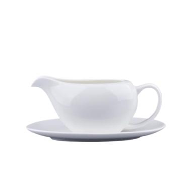 Imagem de Copo de molho branco Kitchen de 400 ml com placa inferior para molho de cerâmica para hotel, restaurante, molho cremoso, jarro