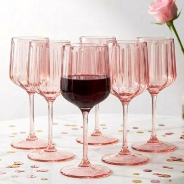 Imagem de Khen Taças de acrílico com haste Lucia - Copos de vinho inquebráveis, reutilizáveis, laváveis na lava-louças, taças elegantes para coquetéis e champanhe | Conjunto de 6 | 400 ml | Rosa