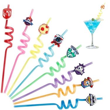 Imagem de 8 peças de canudos reutilizáveis para festas, lembrancinhas de festa de futebol, canudos reutilizáveis para decorações de festa de aniversário, suprimentos de festa festiva, presentes divertidos para