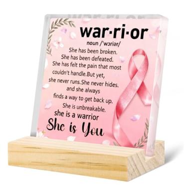 Imagem de SUDIKUB Acessórios de conscientização sobre o câncer de mama presentes inspiradores para sobreviventes de câncer para mulheres, mãe, bloco de acrílico, decoração de mesa, placas decorativas com