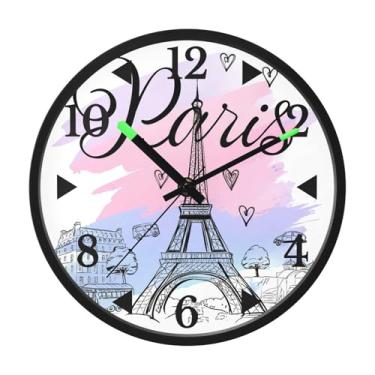 Imagem de STAYTOP Relógio de parede romântico de LED Torre Eiffel para quarto com brilho noturno, relógios de parede silenciosos de 30 cm para decoração de sala de estar, controle de som, relógio de parede