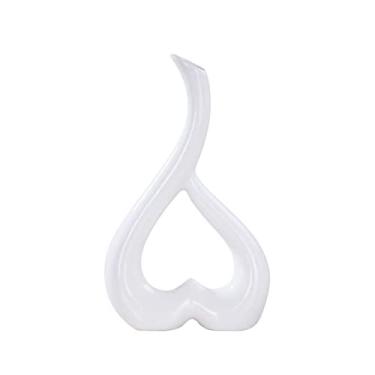 Imagem de Vaso de flores moderno para uso doméstico, cor sólida, vaso de cerâmica em forma de coração, decoração de sala de estar, escritório, peças centrais (branco)