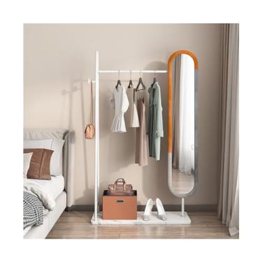 Imagem de Espelhos de comprimento total cabideiro e espelho de vestir integrado quarto e sala de estar espelho giratório de comprimento total para casaco e cabideiro espelho de vestir espelho de corpo inteiro