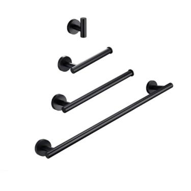 Imagem de Conjunto de acessórios de banheiro dourado escovado, kit de ferragens para montagem na parede, toalheiro de mão, suporte de papel higiênico, gancho de roupão, cabide,