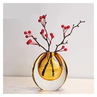 Imagem de x3anggyt5 Vaso de flores decoração de vaso de vidro de luxo nórdico leve, arranjo de flores para sala de estar, mesa de casa simples moderna pequena vaso decoração de varanda decoração de casa