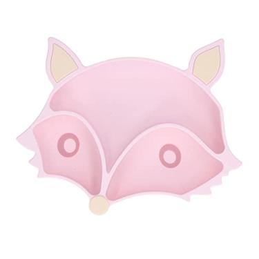 Imagem de Placa de sucção para bebês em forma de raposa fofa, não tóxica, segura, 3 divisórias, antiderrapante, silicone macio, placa de sucção para bebês, crianças, crianças, louças para (Rosa)