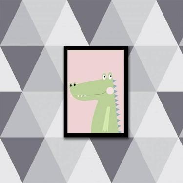 Imagem de Quadro Jacarezinho Verde E Rosa 33X24Cm - Moldura Preta