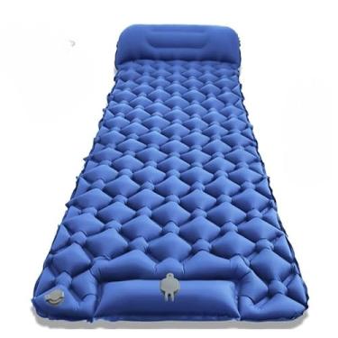 Imagem de ColchãO InfláVel Casal Resistente AutomáTico Multiuso Camping 190 * 120 * 5 Cm Com Travesseiro(cama solteiroAzul Royal)