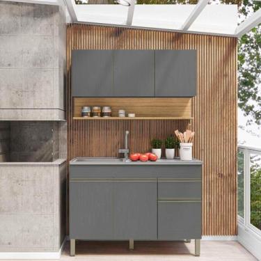 Imagem de Balcão de Pia 120 cm Sem Tampo 3 Portas Kits Paraná, Cinza Gris