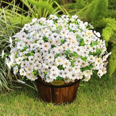 Imagem de Playieer Flores artificiais para uso ao ar livre com folhas de eucalipto, decoração de primavera, 16 pacotes de plantas de plástico falsas realistas resistentes a UV para ambientes internos e externos