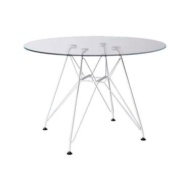 Imagem de Mesa Eames Ferro Branco Tampo Redondo Vidro 90Cm