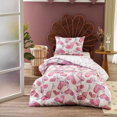 Imagem de Edredom Infantil Menina Corações Rosa 100% Algodão Teka Kids