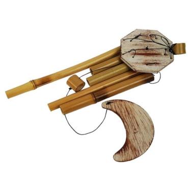 Imagem de Sino Mensageiro Ventos Bambu Lua Sala Quarto Jardim 50cm