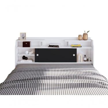 Imagem de Cabeceira Casal Flex Elisa Conjunto Box 138cm Branca/preta