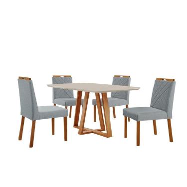 Imagem de Conjunto Sala De Jantar Mesa Florença 140x80cm Off White Com 4 Cadeiras Dallas Linho Cinza
