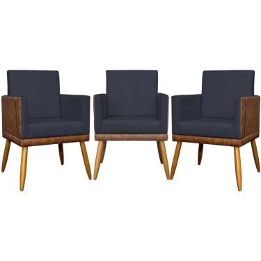 Imagem de Kit 3 Poltronas Decorativas Lis Corino e Pé Palito - Preto Suede Corino
